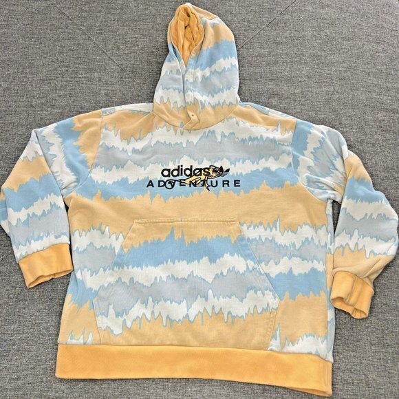 Adidas Adventure Hoodie‎ Large Pullover Orange Light Blue White Lizard Outdoor - Picture 1 of 9